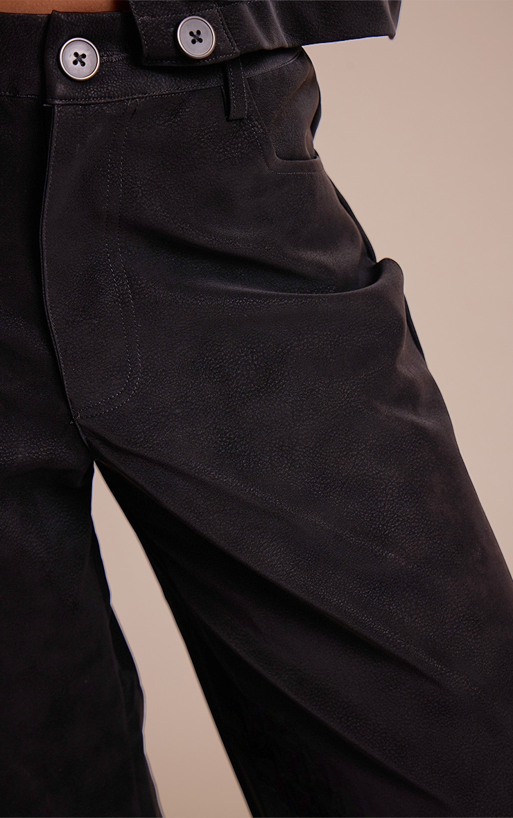 Black Washed Faux Leather Wide Leg Pants image 4