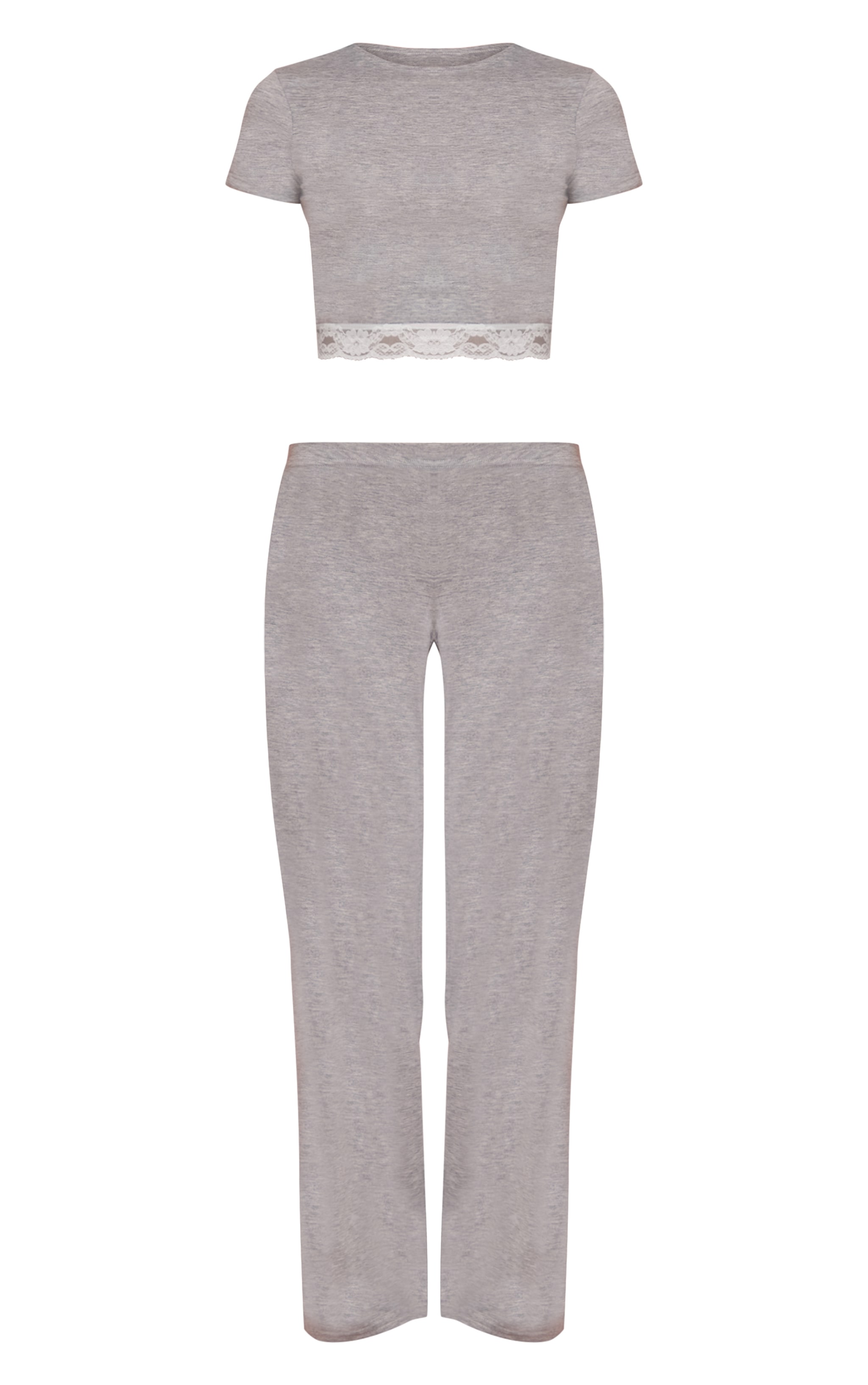 Pyjama long en jersey gris chiné avec finitions dentelle image 5