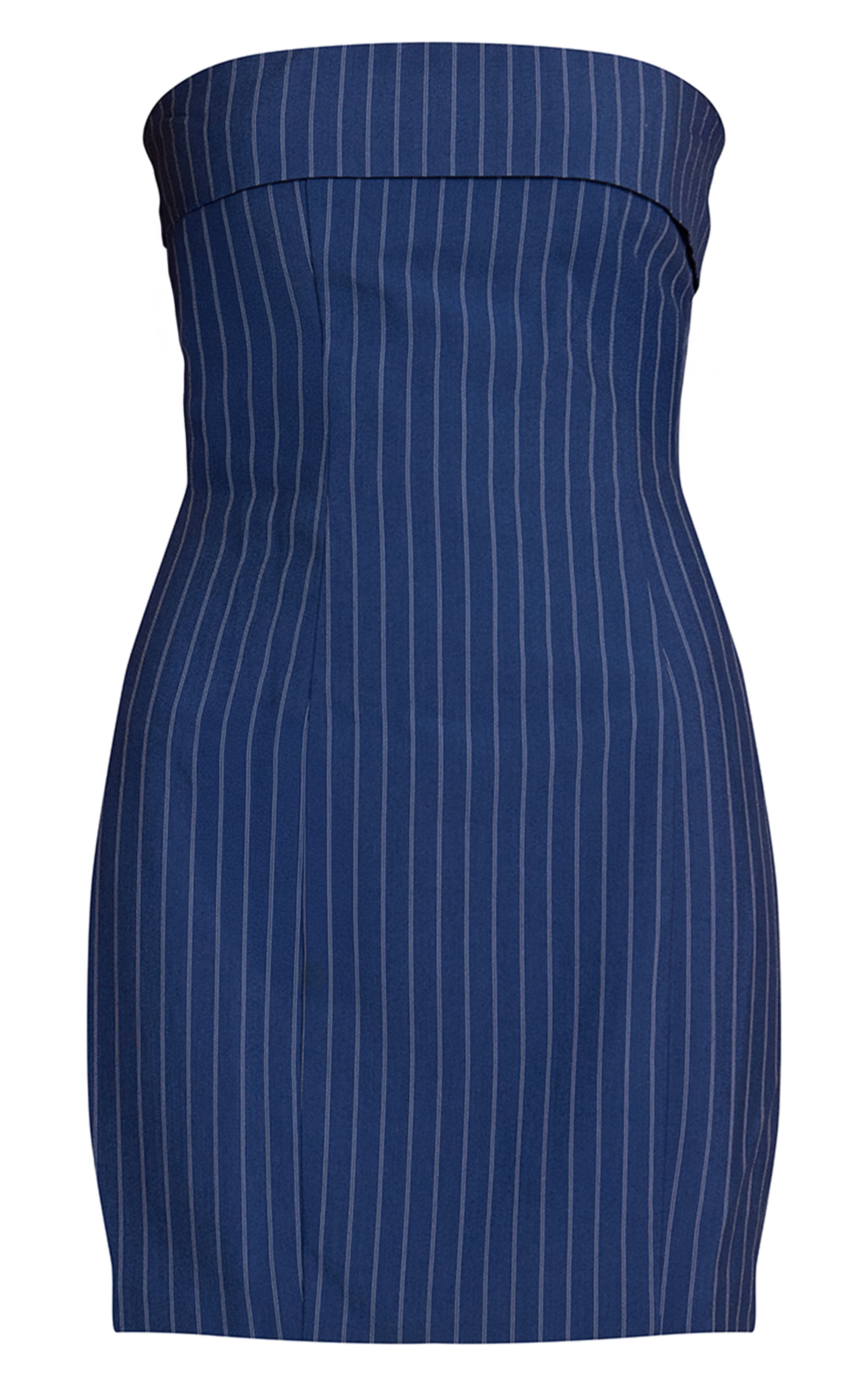 Navy Pinstripe Bandeau Fold Over Bodycon Dress image 5