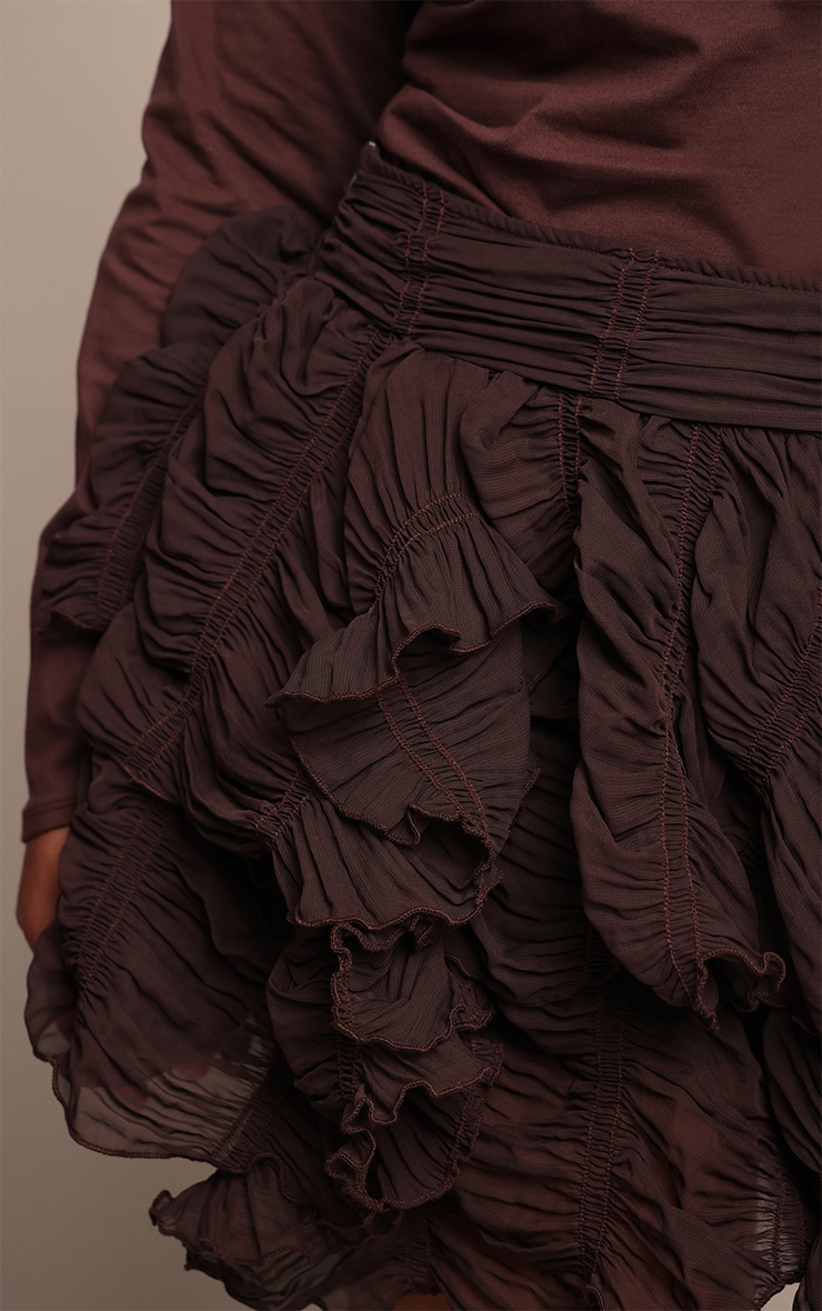 Plus Dark Chocolate Ruched Textured Low Rise Mini Skirt image 5