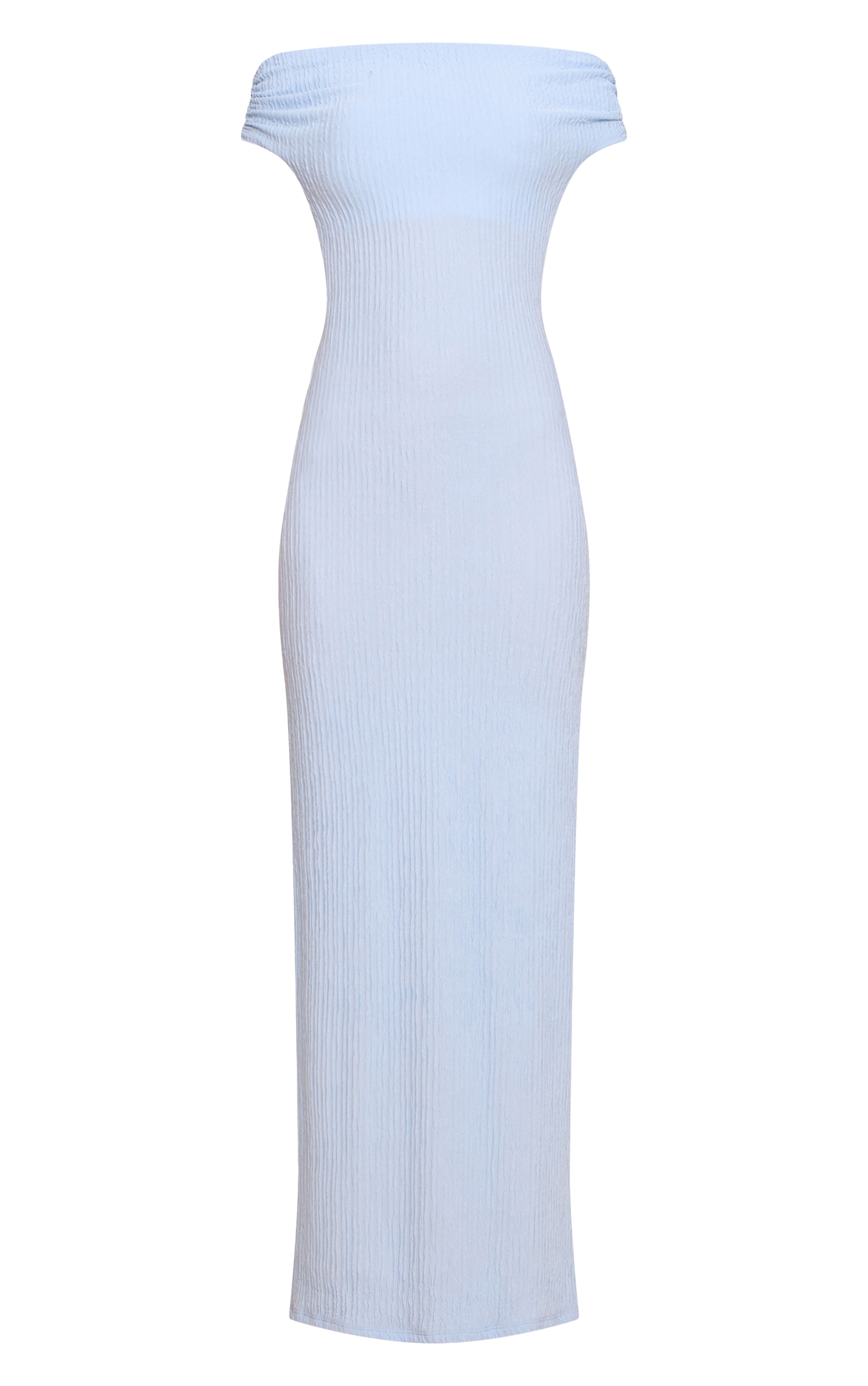Light Blue Textured Bardot Sleeveless Maxi Dress image 5