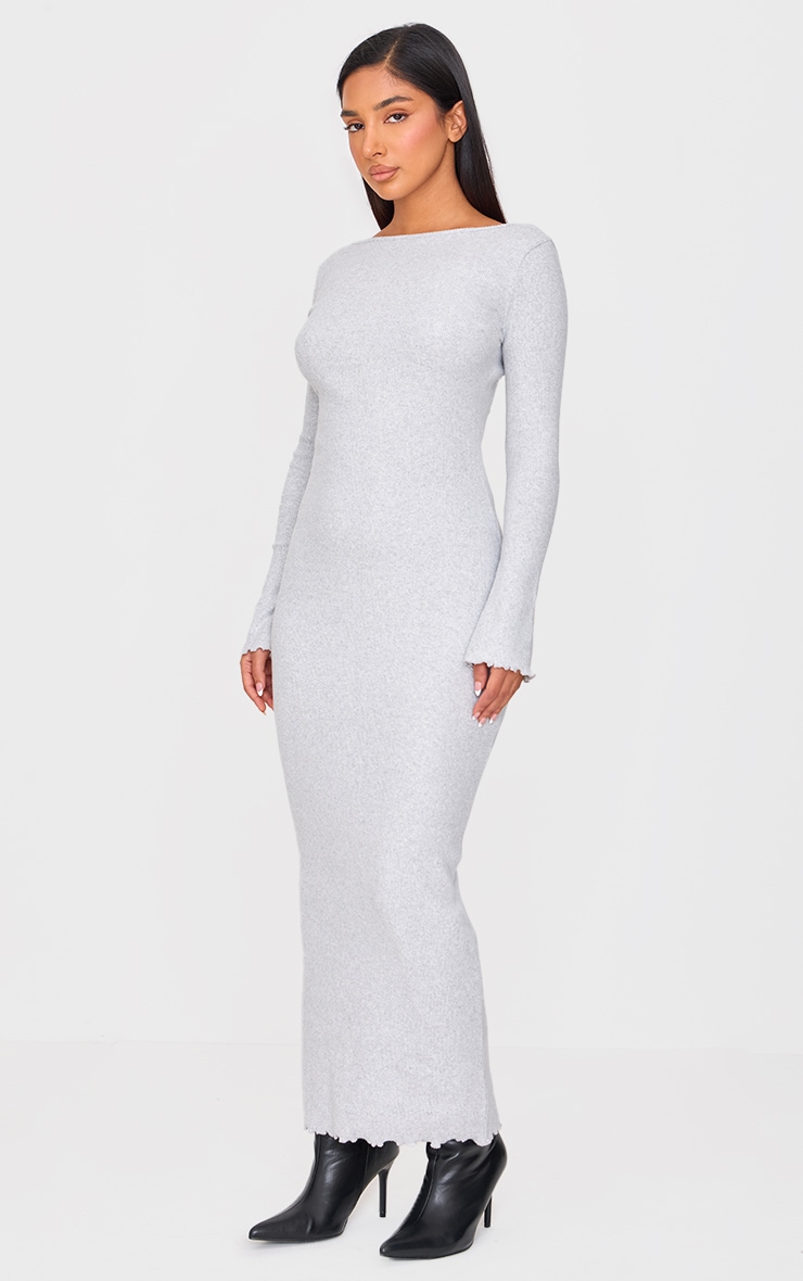 Petite Grey Ribbed Boat Neck Low Back Maxi Dress image 3