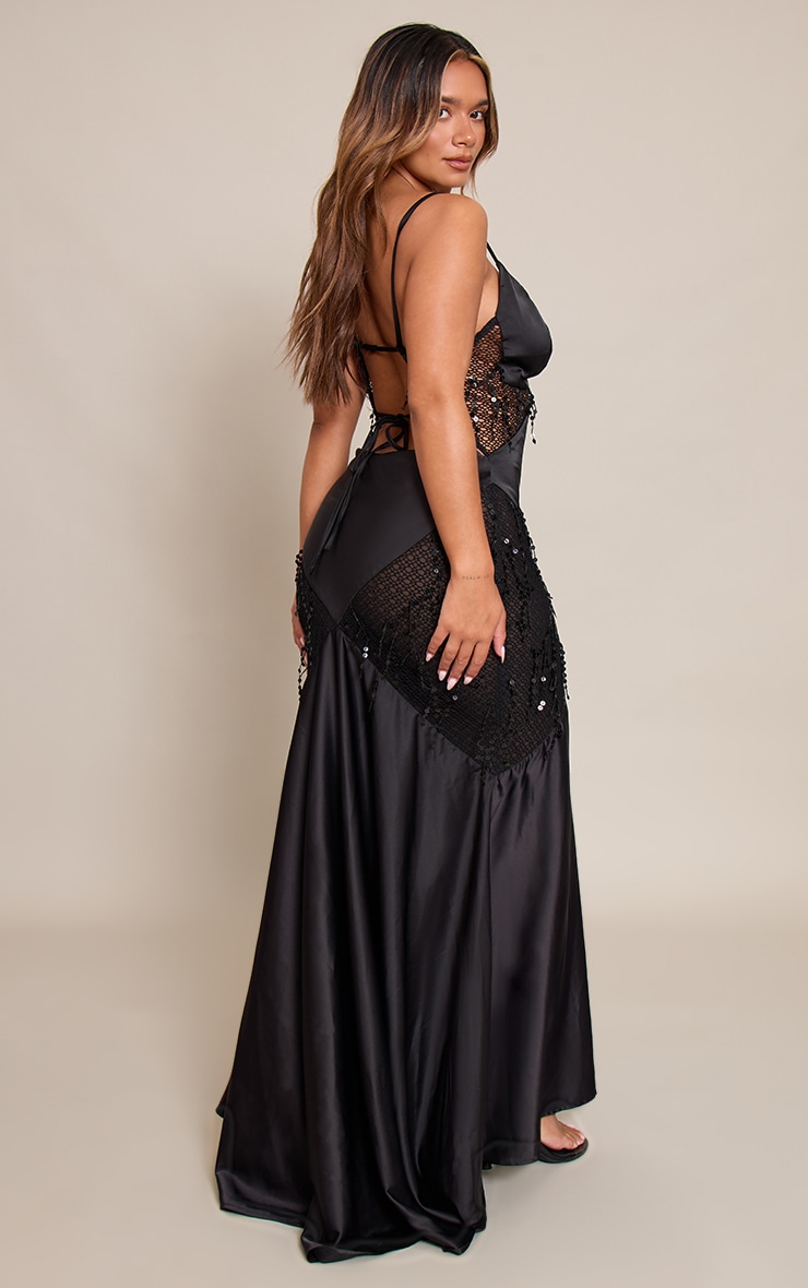Shape Black Satin Diamond Cut Sequin Insert Maxi Dress image 2