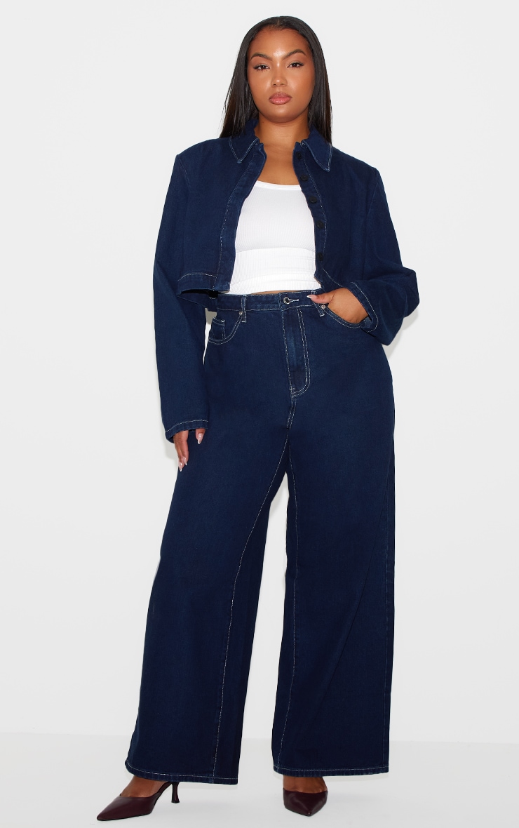 Plus Indigo Contrast Stitch Wide Leg Jeans image 1