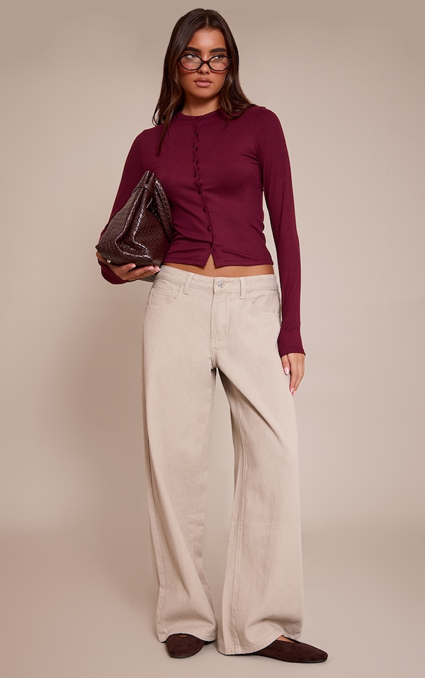 Jean large beige clair à taille basse