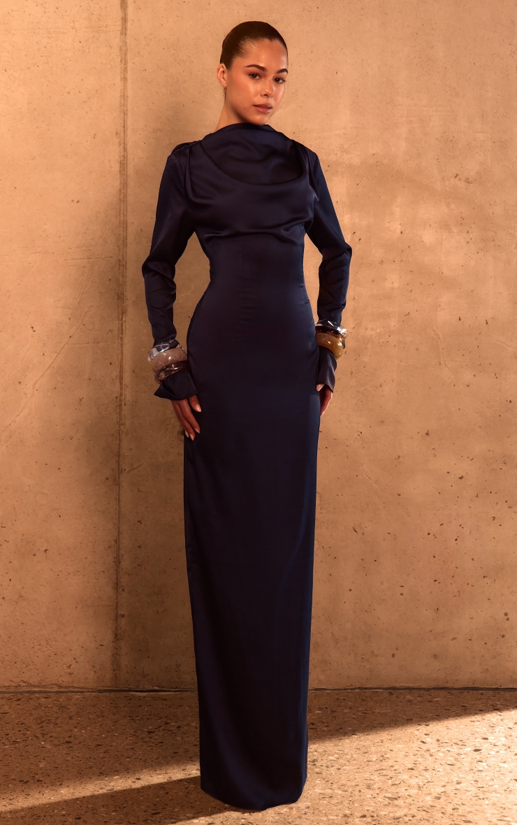 PLT Label Navy Satin Cowl Back Maxi Dress image 3