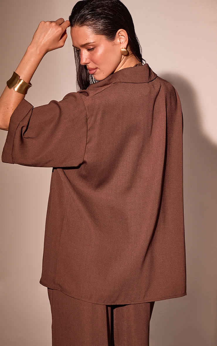 Espresso Linen Look Drop Shoulder Beach Shirt image 2