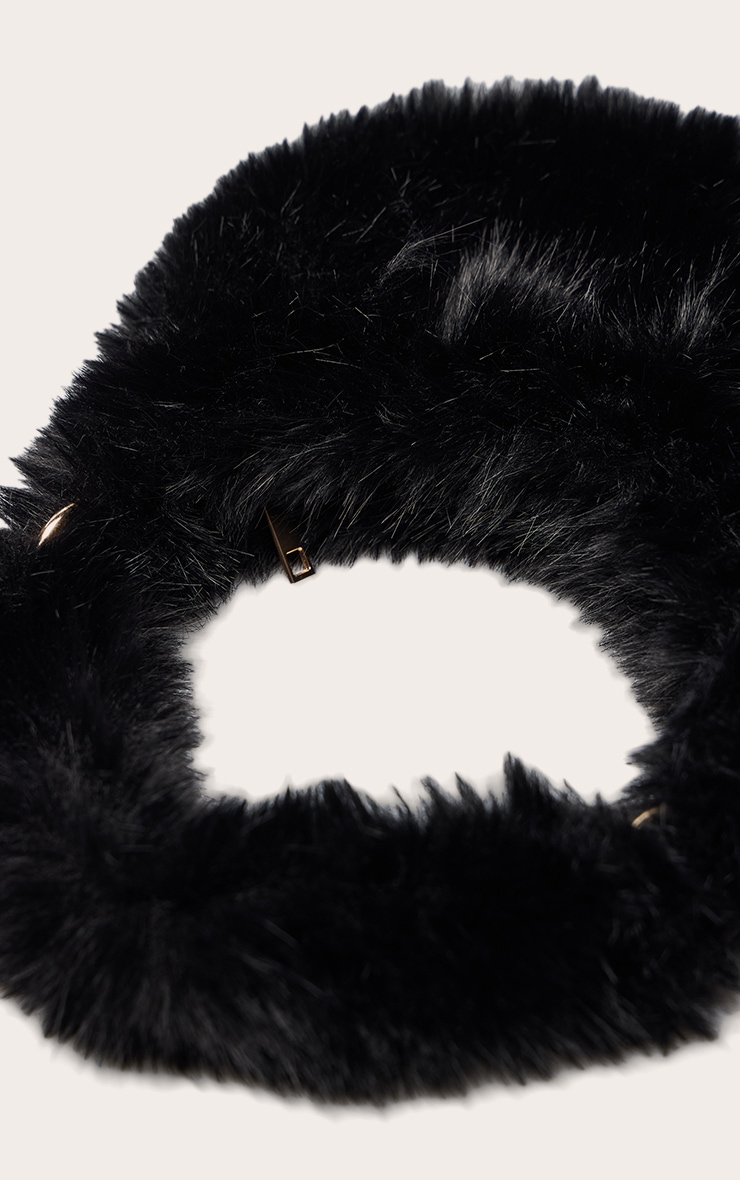 Black Faux Fur Zipped Shoulder Bag image 5