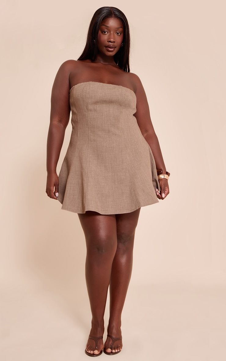Plus Taupe Woven Bandeau Shift Mini Dress image 3