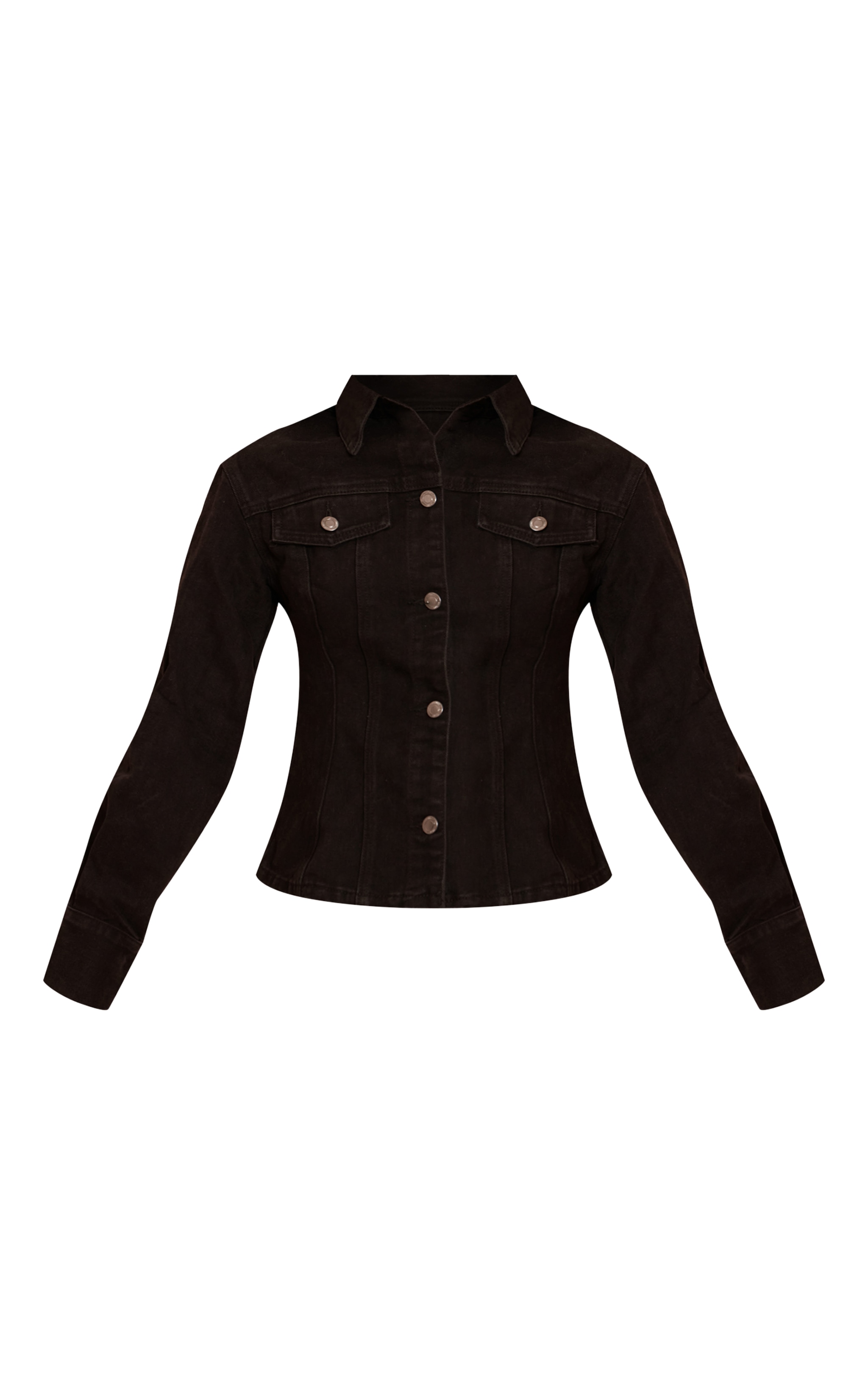 Washed Black Long Sleeve Cinch Waist Denim Jacket image 5