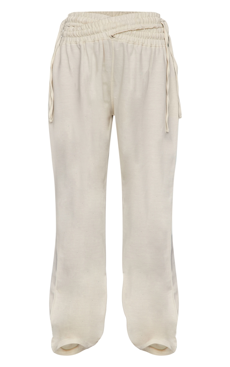 Petite Cream Ruched Cross Over Waistband Straight Leg Sweatpants image 5