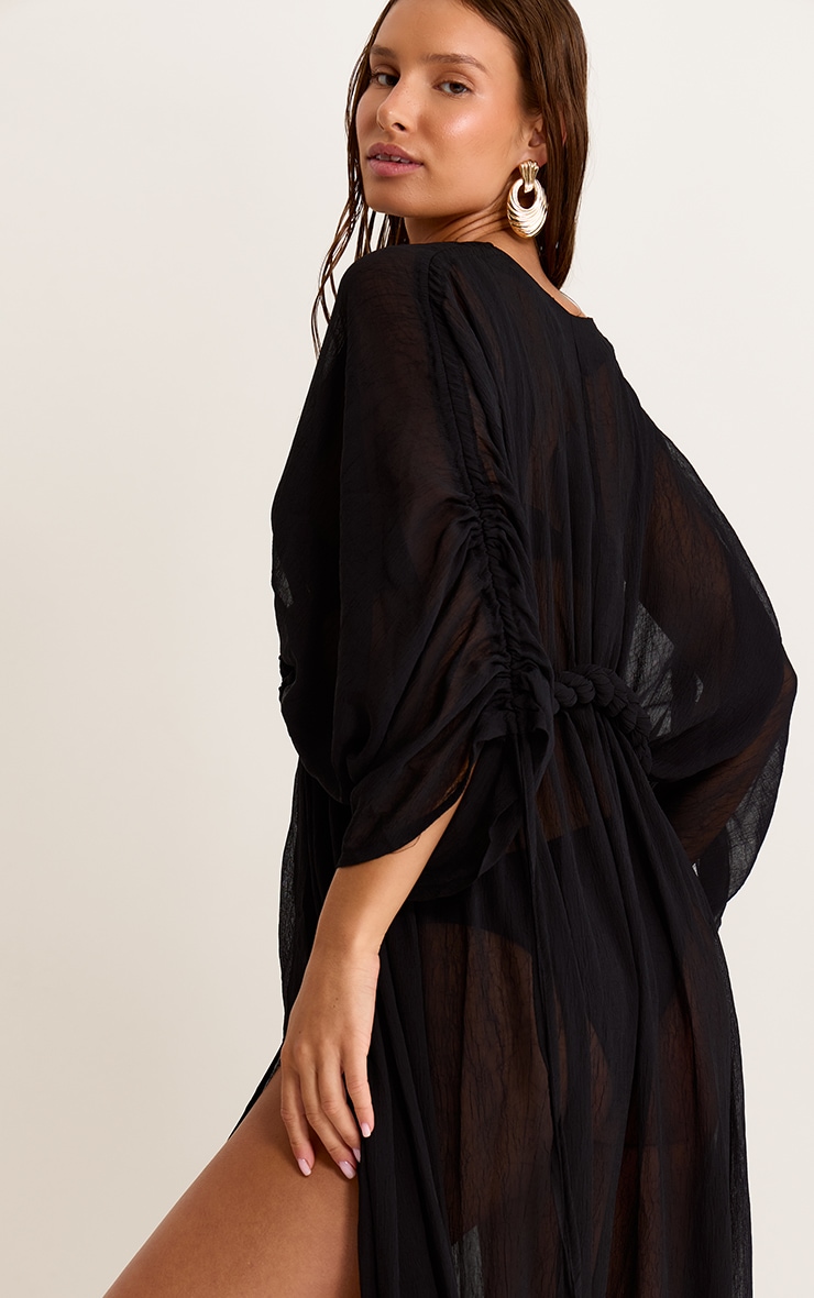 Robe de plage bohème en mousseline de soie texturée noire à détail torsadé image 2