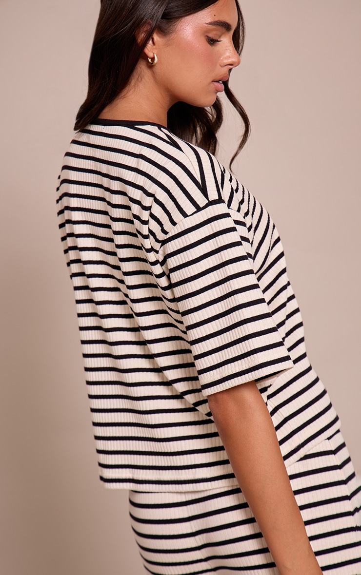 Cream Stripe Rib Button Up Top image 2