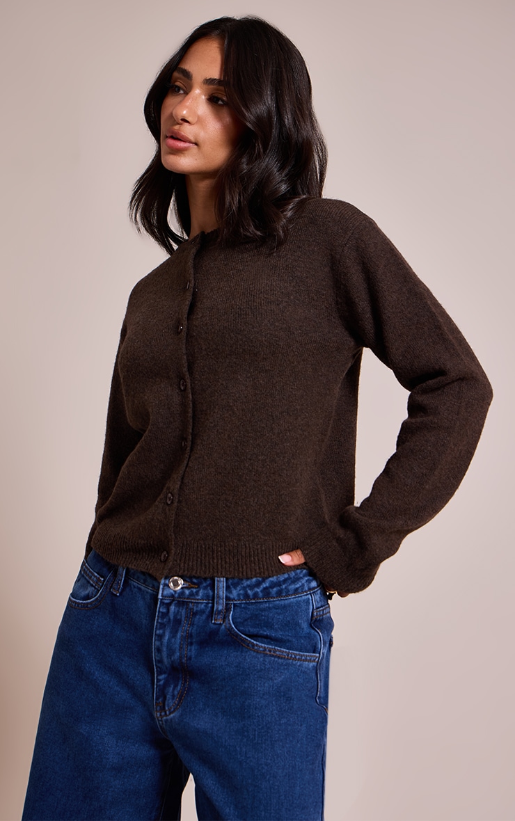 Petite Chocolate Button Through Fine Knit Cardigan image 1