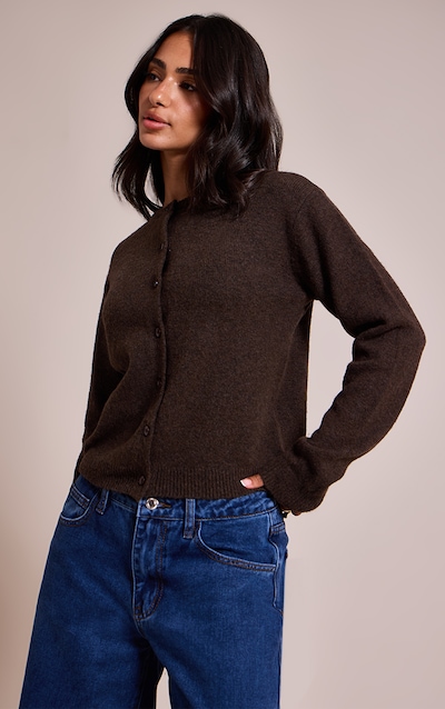 Petite Cardigan en maille tricot fine chocolat à boutons
