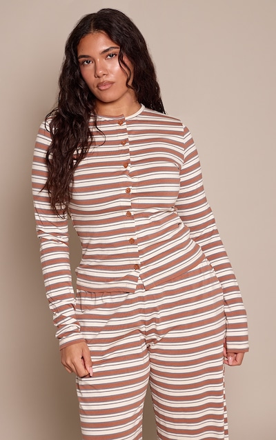 Shape Chocolate Striped Button Through Top