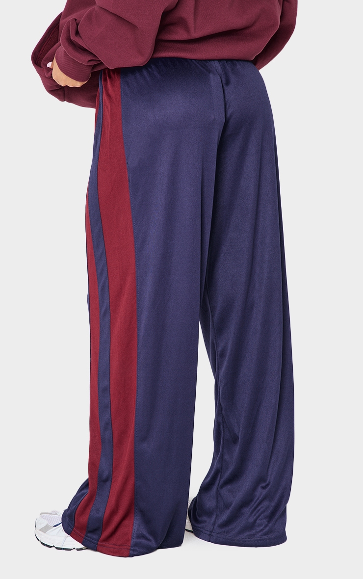 Petite Navy Stripe Detail Wide Leg Track Pants image 3