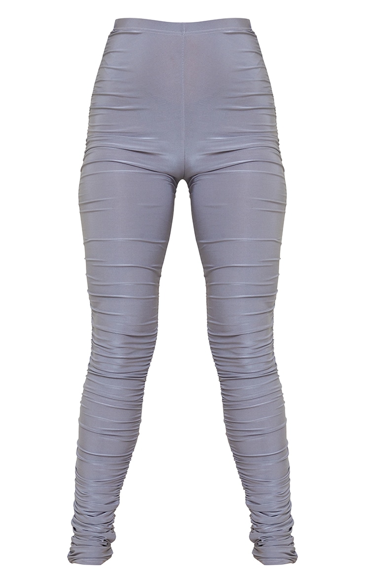 Tall Grey Slinky Ruched Side Seam Leggings image 5