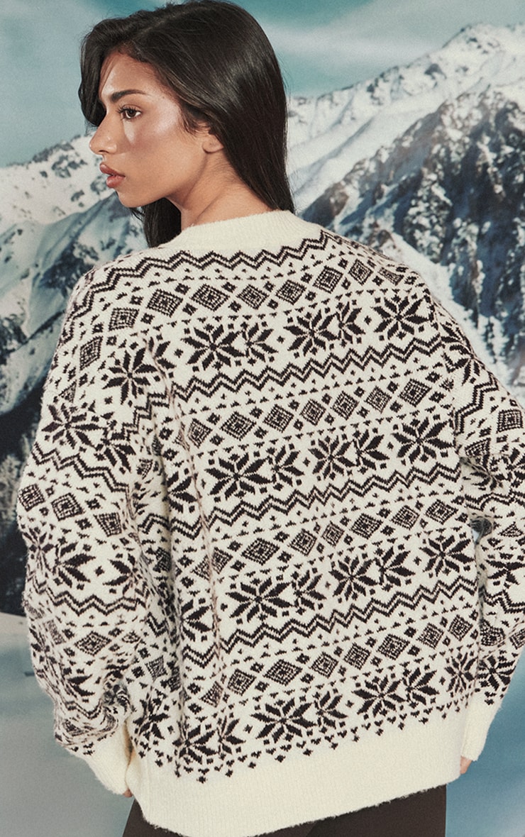 Cream V Neck Fairisle Sweater image 2