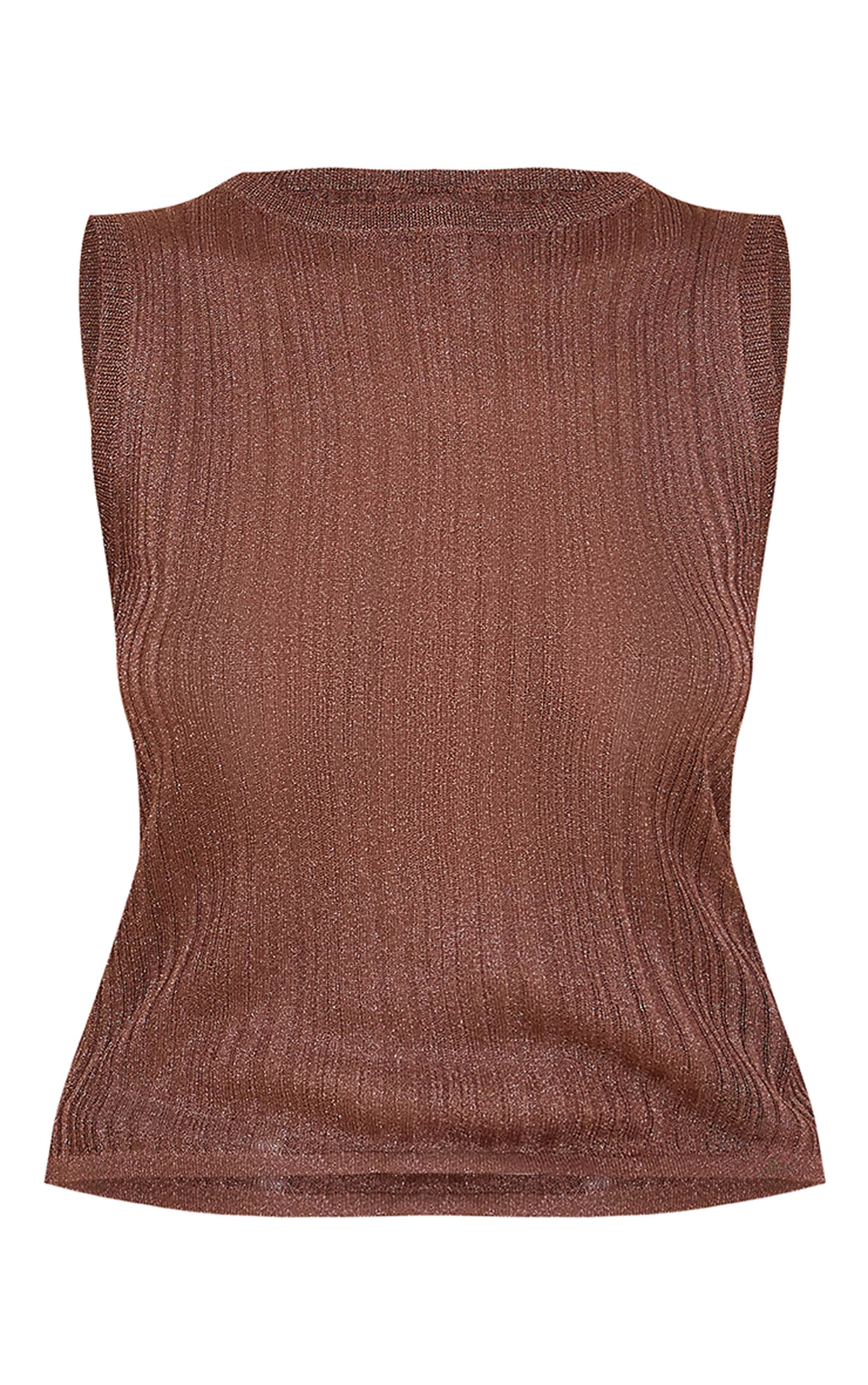 Chocolate Sheer Knit Boat Neck Top image 1
