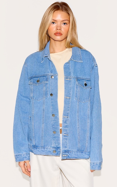 PRETTYLITTLETHING Light Blue Wash Oversized Boyfriend Denim Jacket