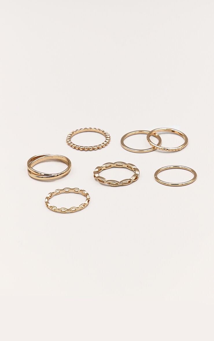 Gold Assorted Pack of 8 Dainty Rings image 1