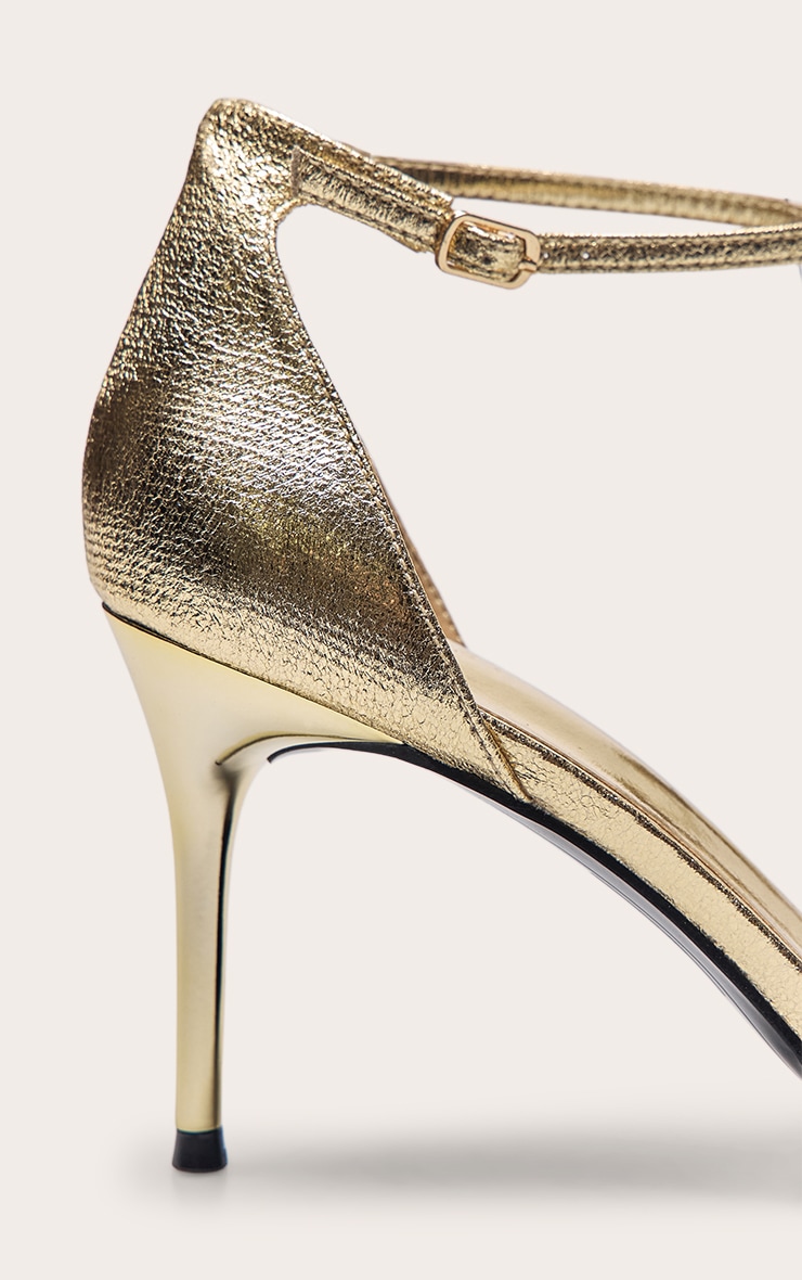 Gold Crinkle PU Square Toe Barely There Heeled Sandals image 5