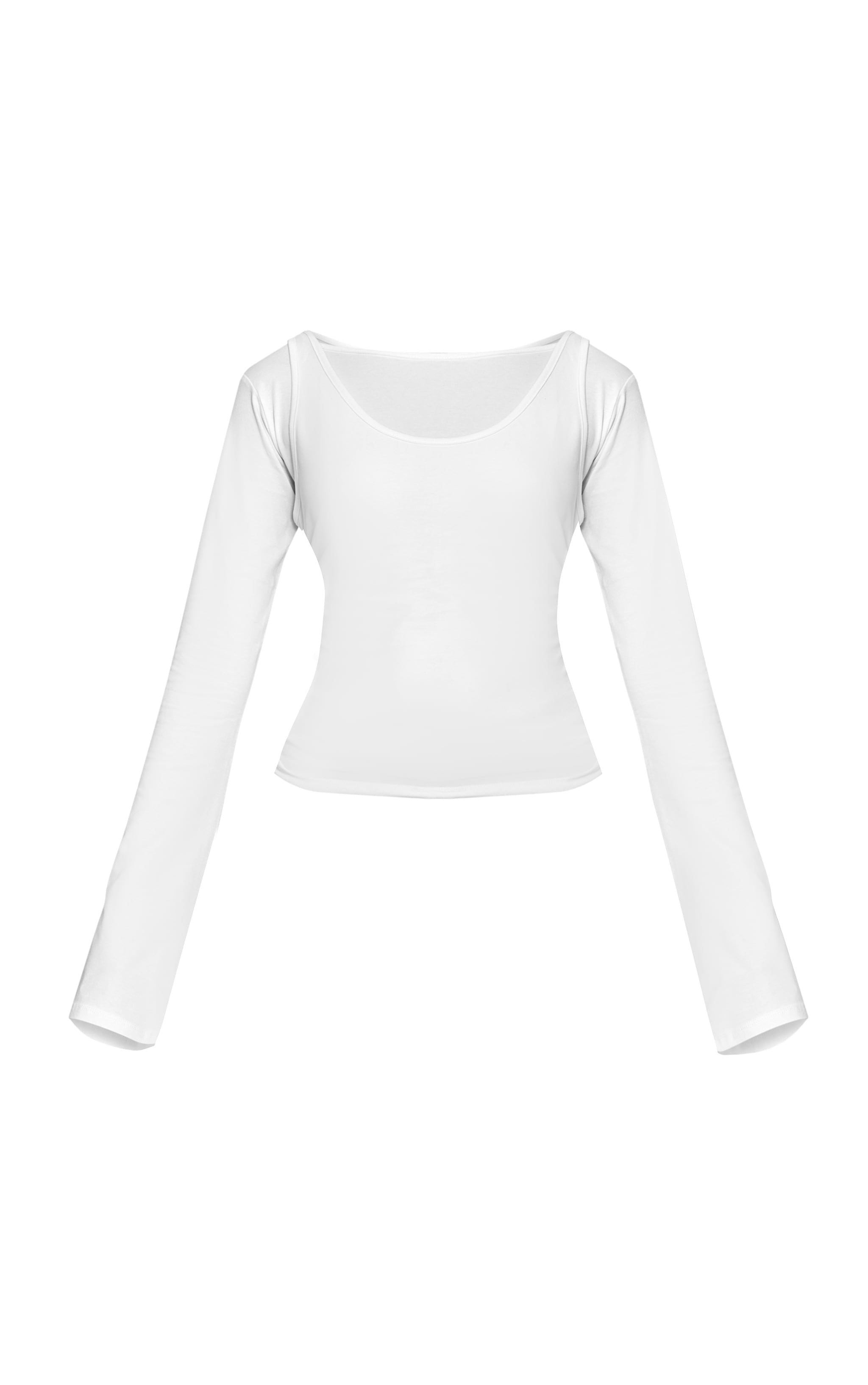 White Cotton Overlay Detail Long Sleeve Top  image 5