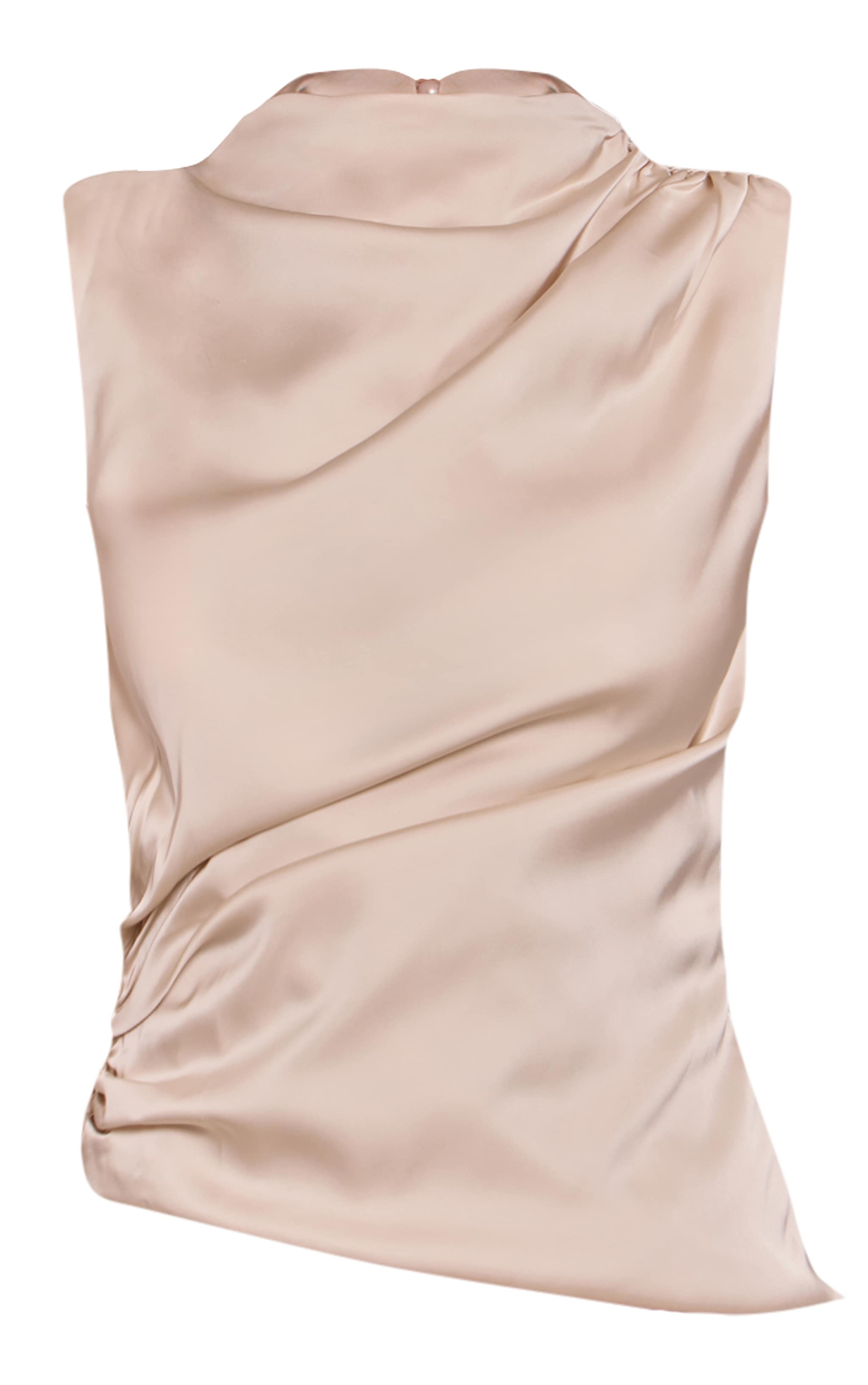 Cream Satin Ruched Side Shoulder Detail Long Top image 5