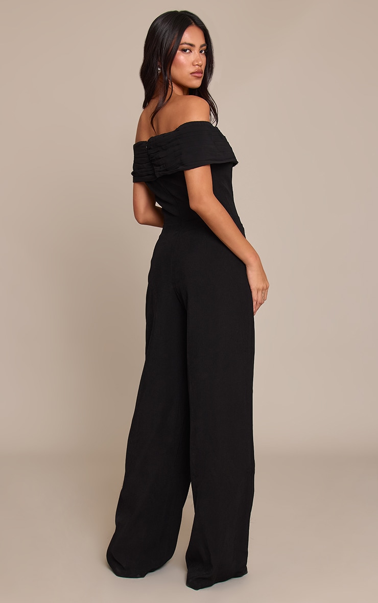 Black Woven Button Detail Straight Leg Jumpsuit image 2
