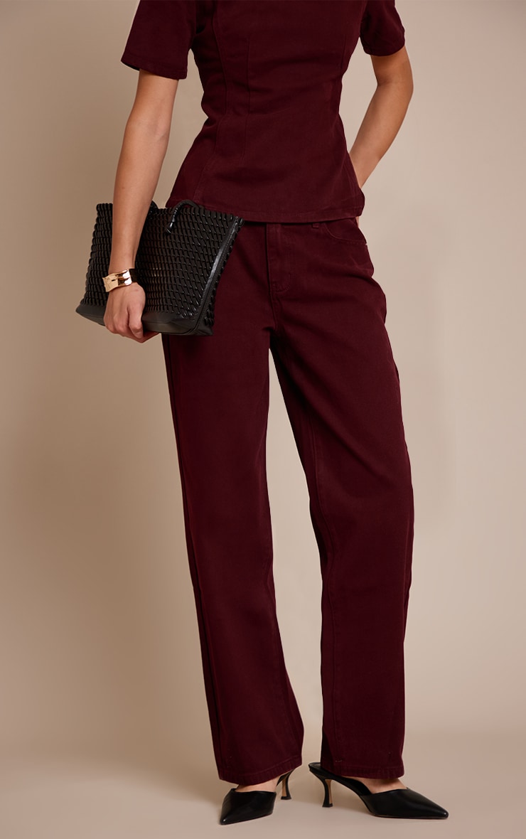 Dark Burgundy Mid Rise Straight Leg Jeans image 2