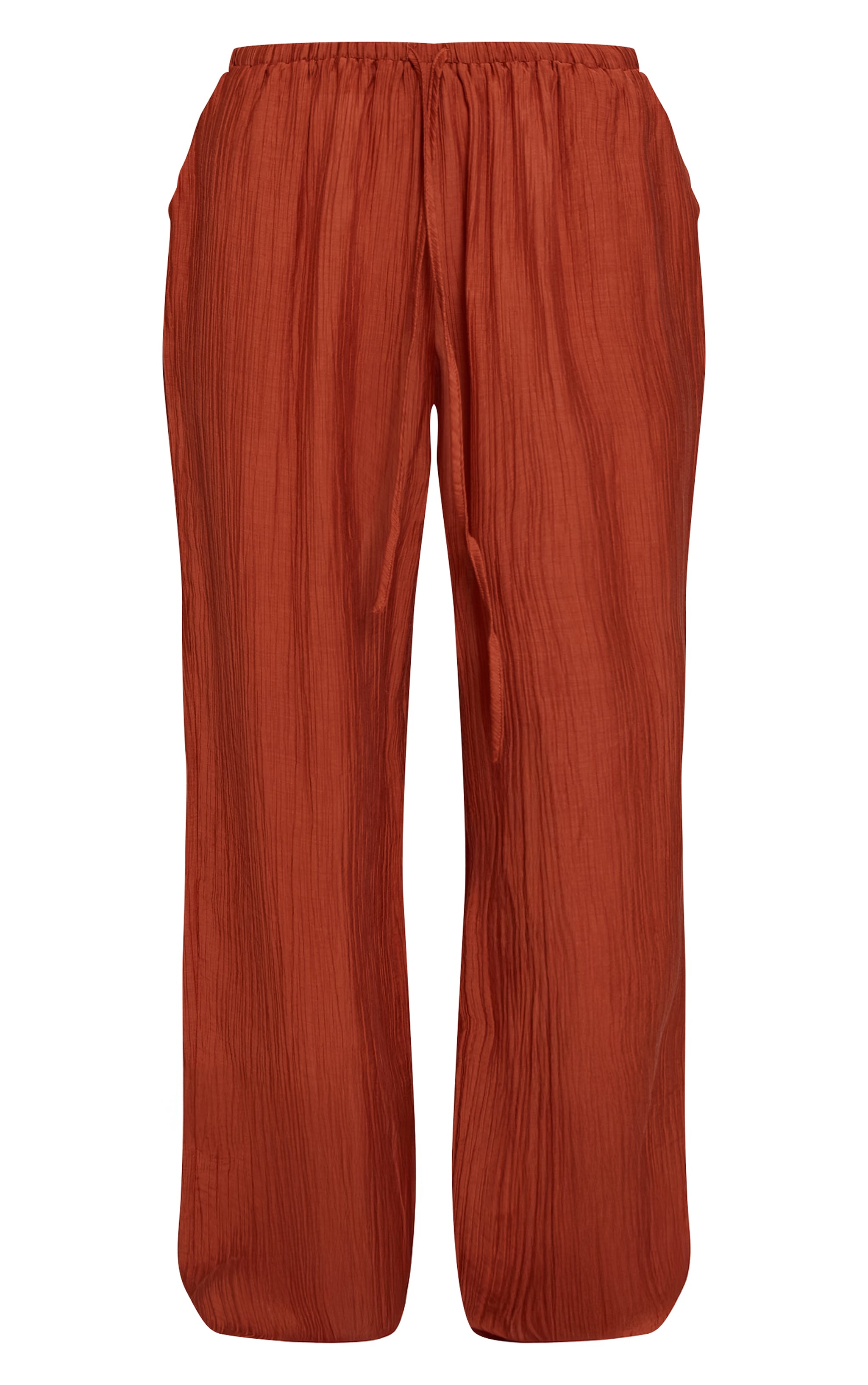 Burnt Orange Textured Slouchy Straight Leg Pants image 5