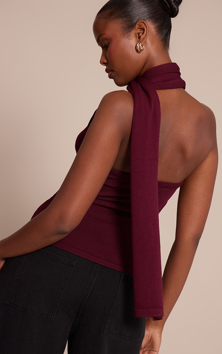 Dark Plum Scarf Neck Detail Sleeveless Knitted Top  image 4