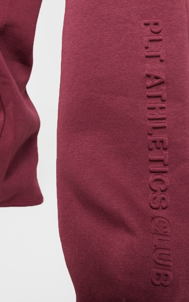 PRETTYLITTLETHING Burgundy Athletics Club Embossed Straight Leg Sweatpants image 4