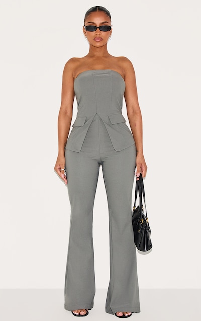 Shape Charcoal Stretch Woven High Waisted Flared Pants
