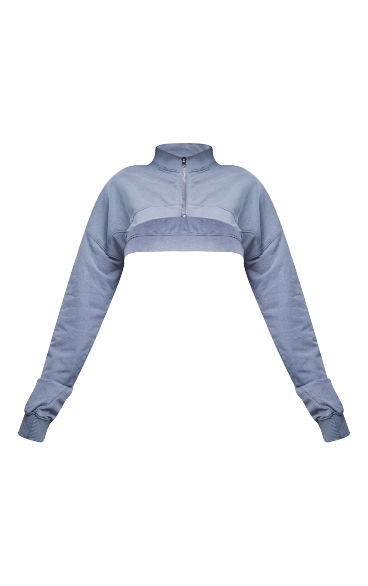 Shape Grey Washed Cotton High Neck Zip Cropped Jacket image 5