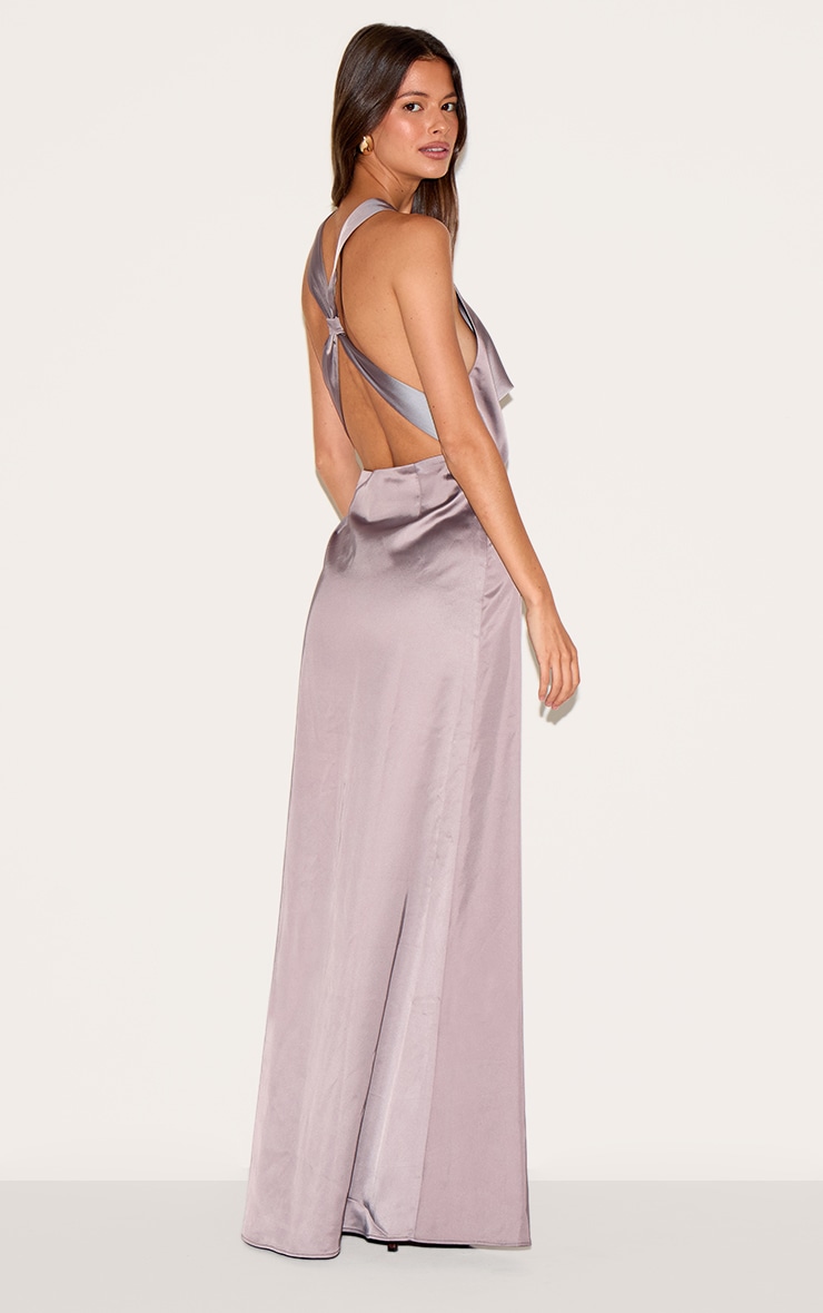 Mushroom Satin Cowl Neck Cross Back Maxi Dress image 2