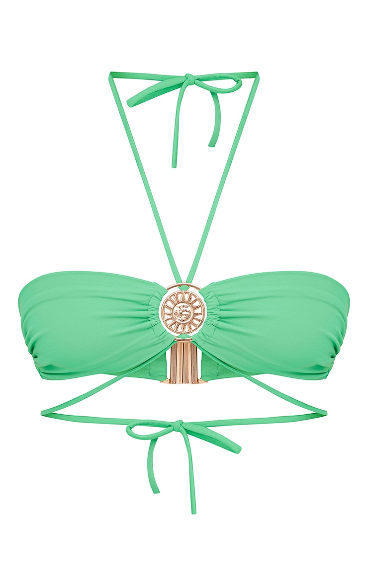 Haut de maillot de bain bandeau vert vif à doubles bretelles et empiècement en forme de soleil image 5