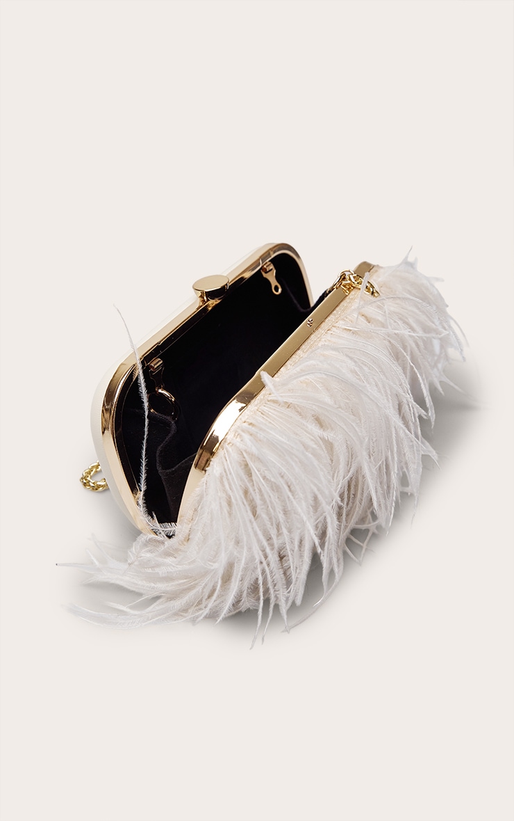 White Feather Trim Clutch Bag image 5