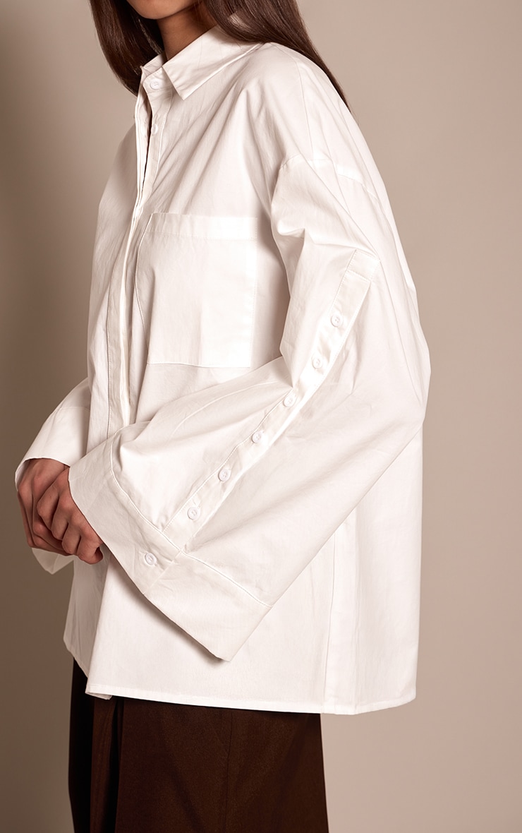 White Cotton Button Sleeve Detail Oversized Shirt image 4
