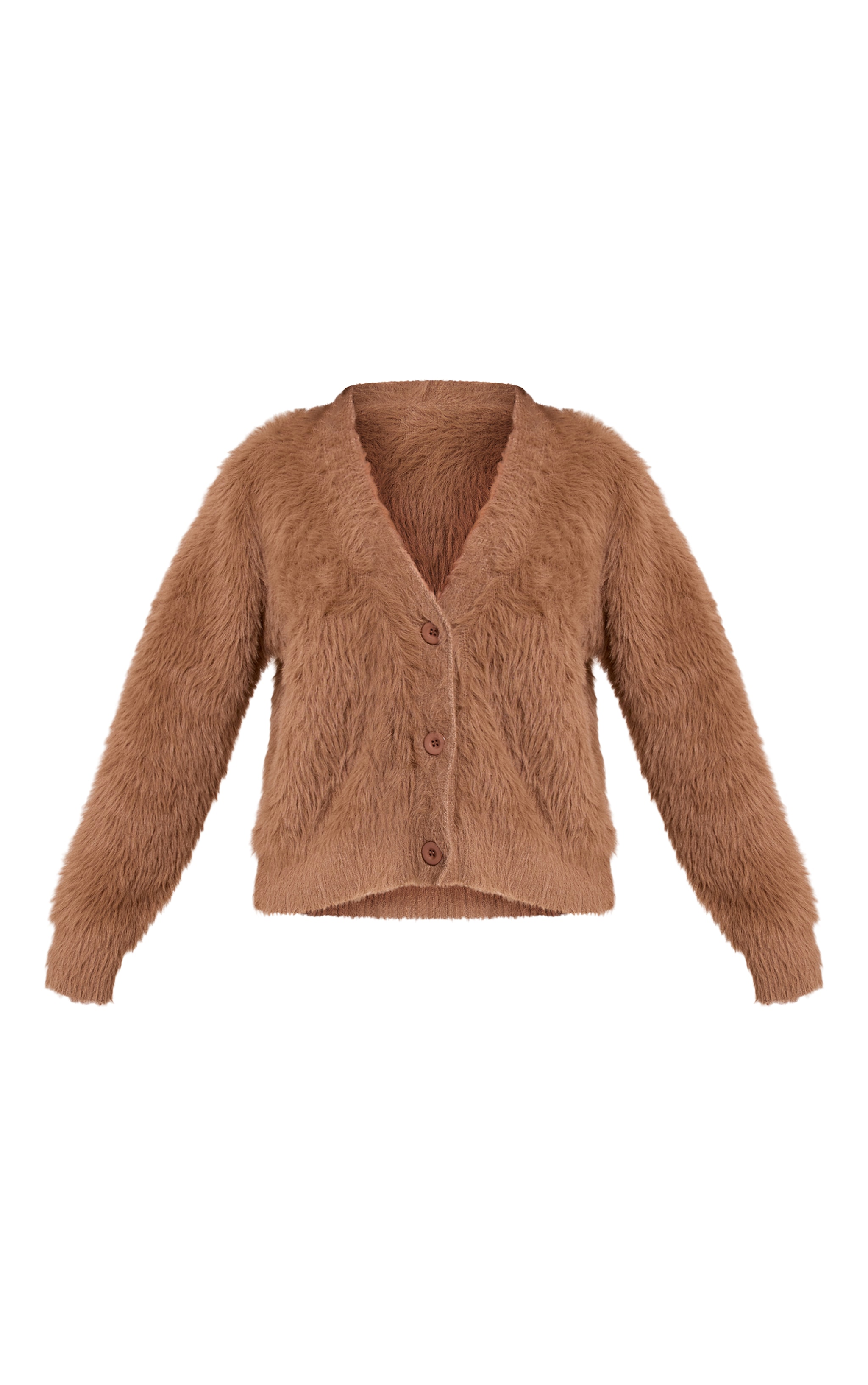 Petite Taupe Fluffy Knit V Neck Cardigan image 5