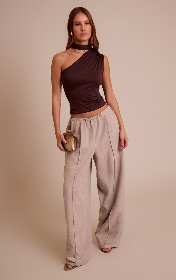 Chocolate Double Layer Soft Touch Scarf Detail Long Top