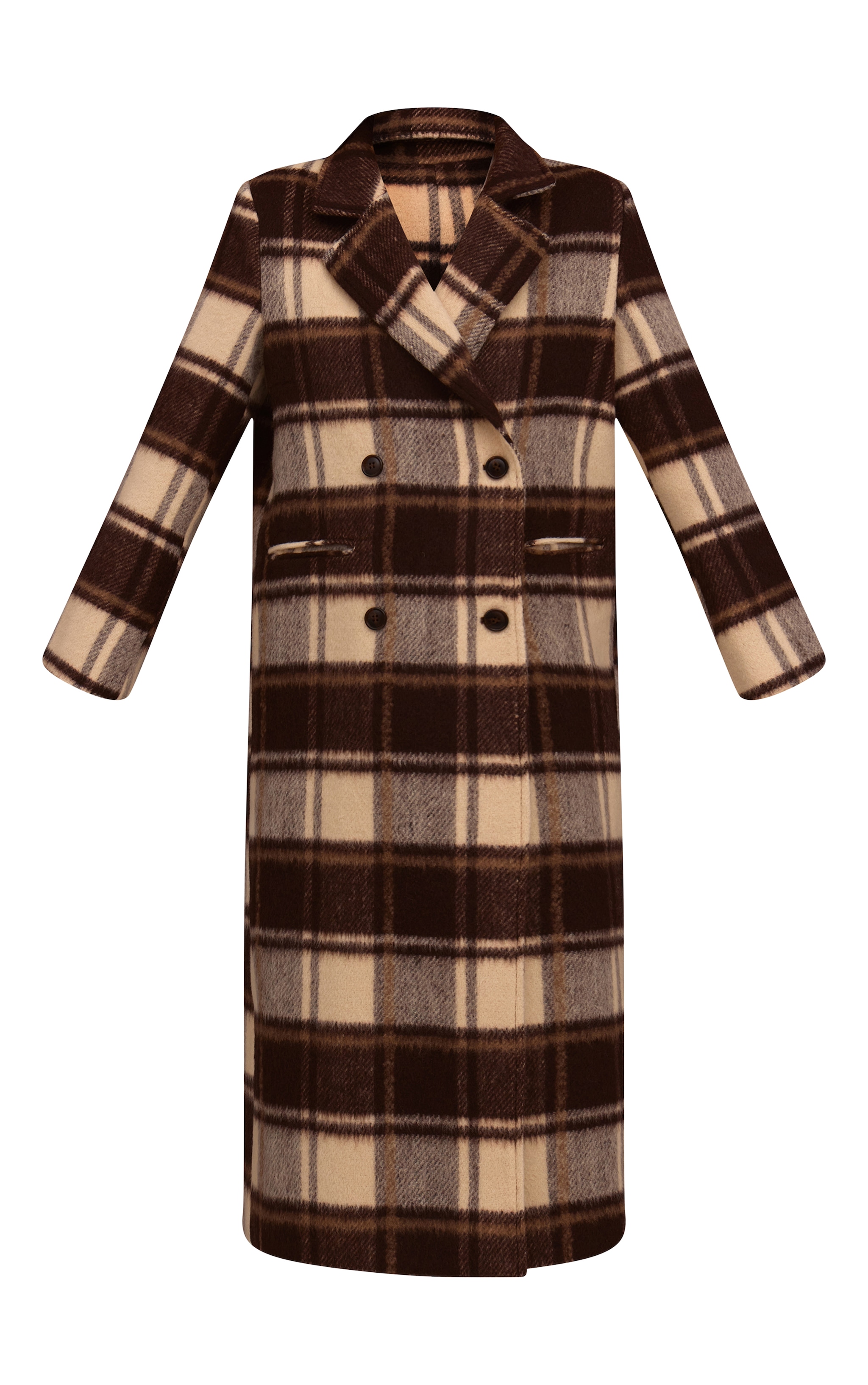 Brown Checked Structured Double Breasted Wool Look Maxi Coat image 5