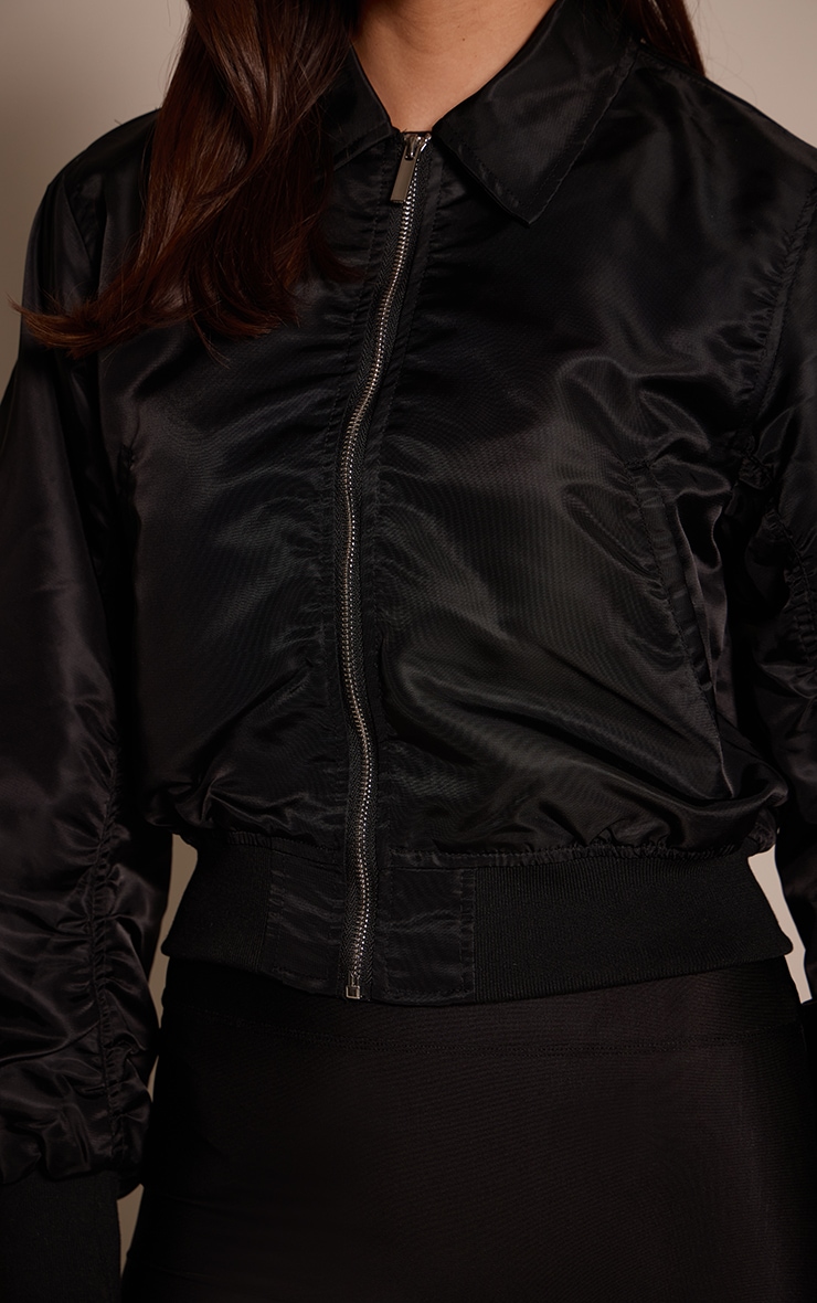 Black Cropped Nylon Bomber Jacket image 4
