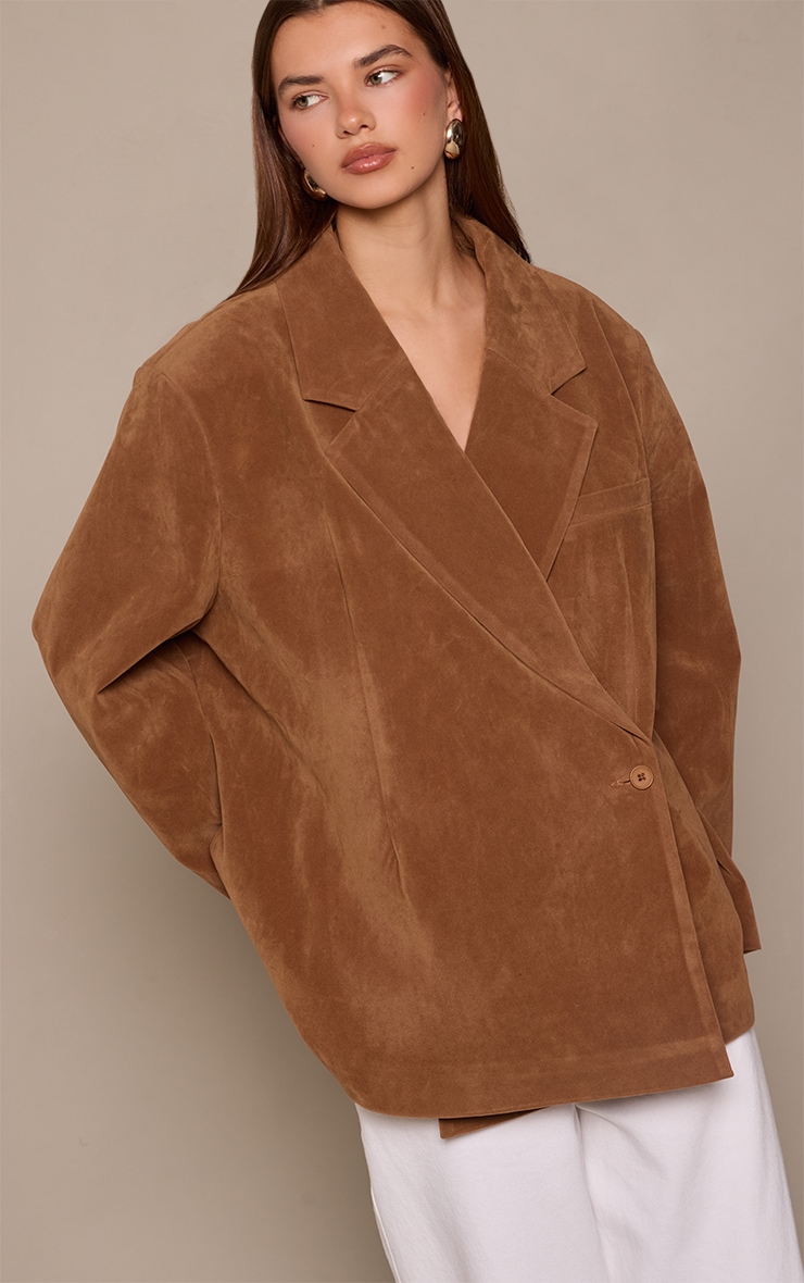 Tan Suede Boxy Asymmetric Blazer