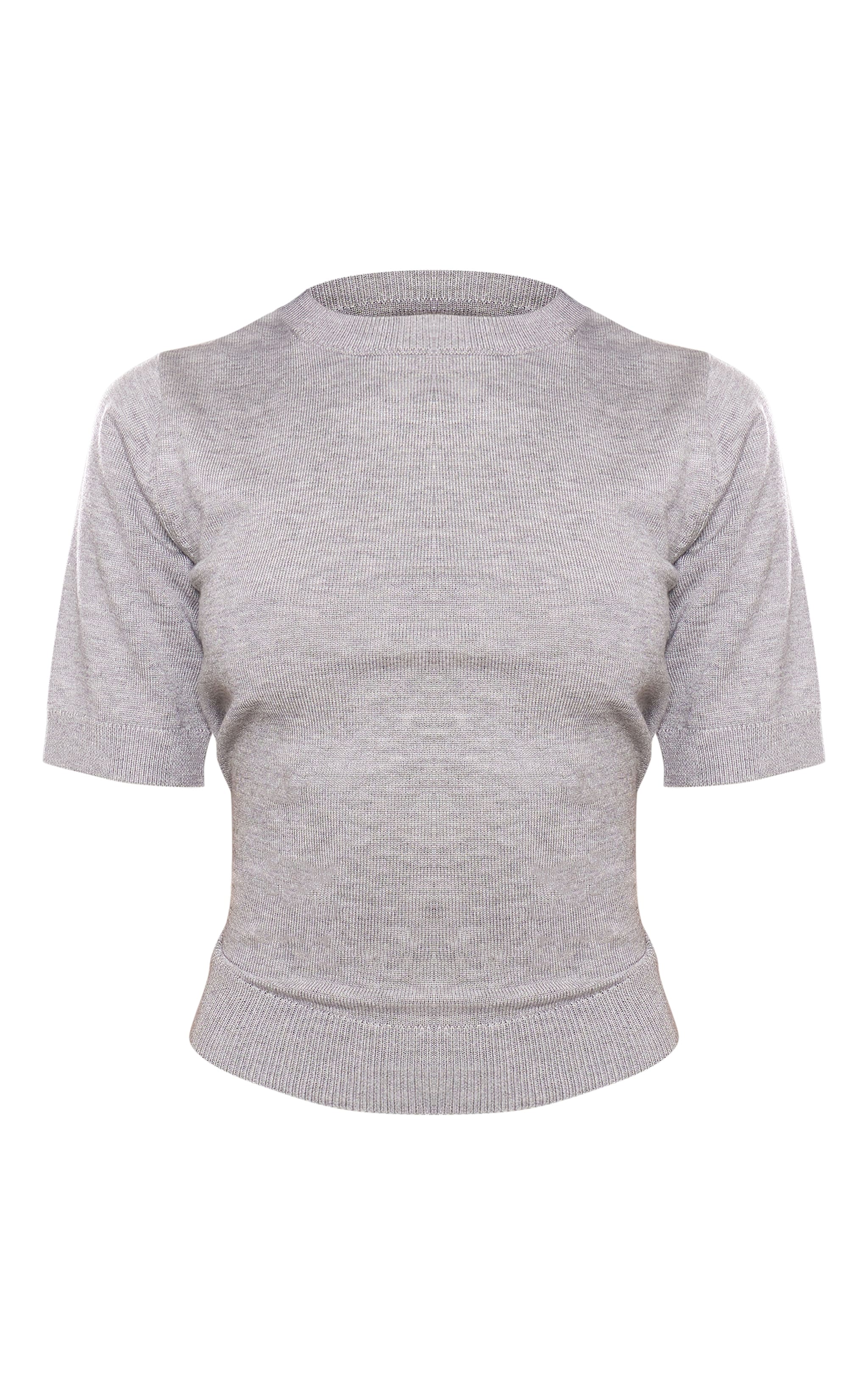 Petite Ash Grey Fine Knit Short Sleeve Top image 5