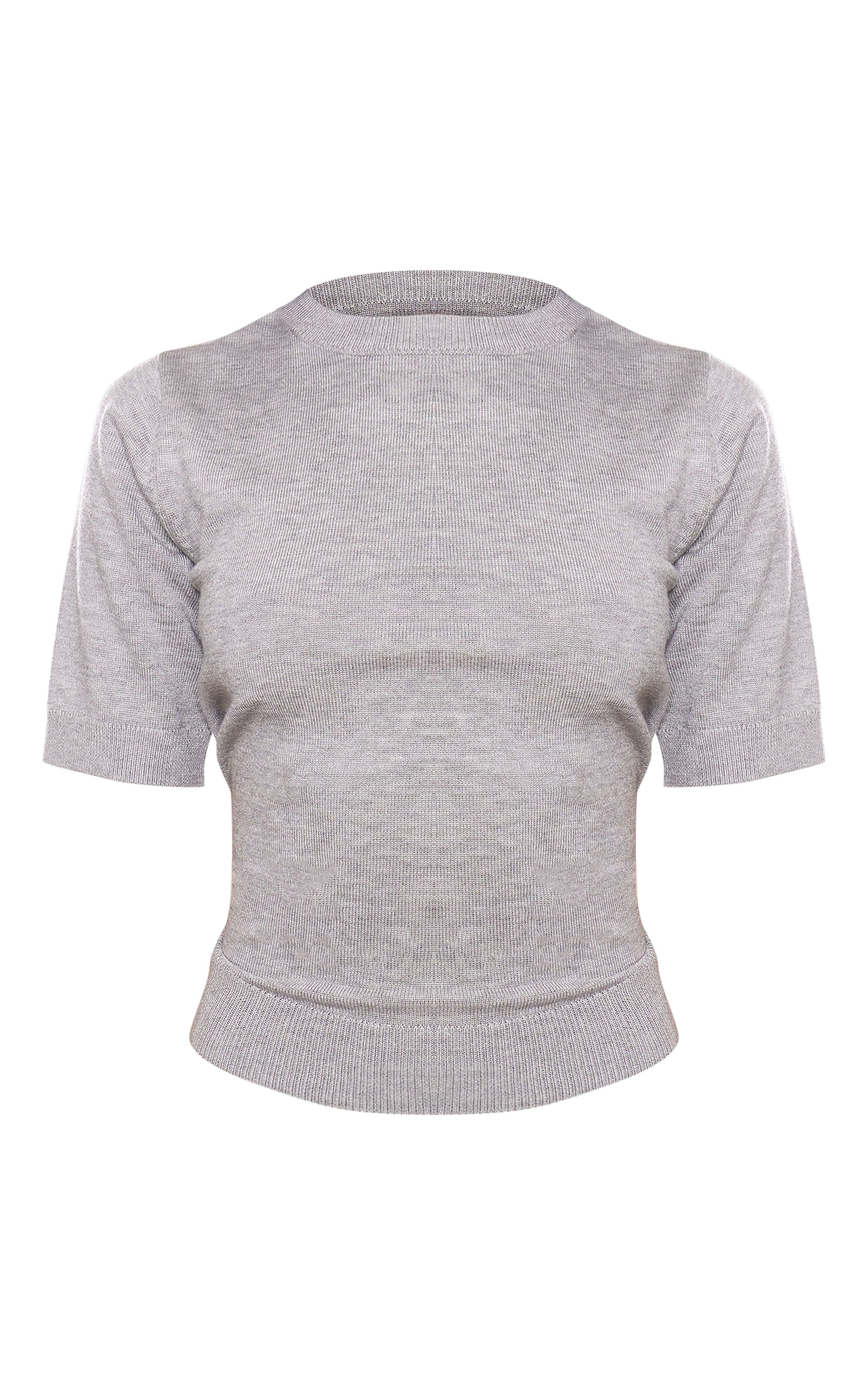 Petite Ash Grey Fine Knit Short Sleeve Top image 1