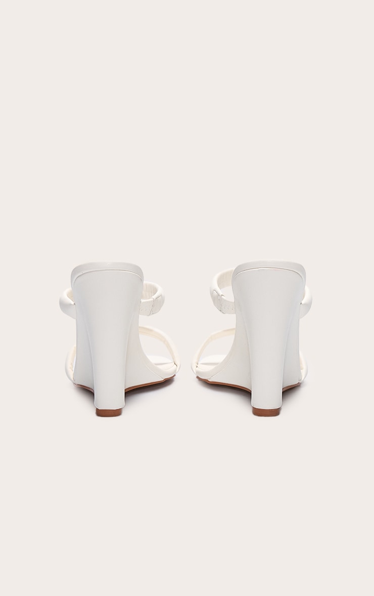 Mules compensées carrées en PU crème à talon haut image 3