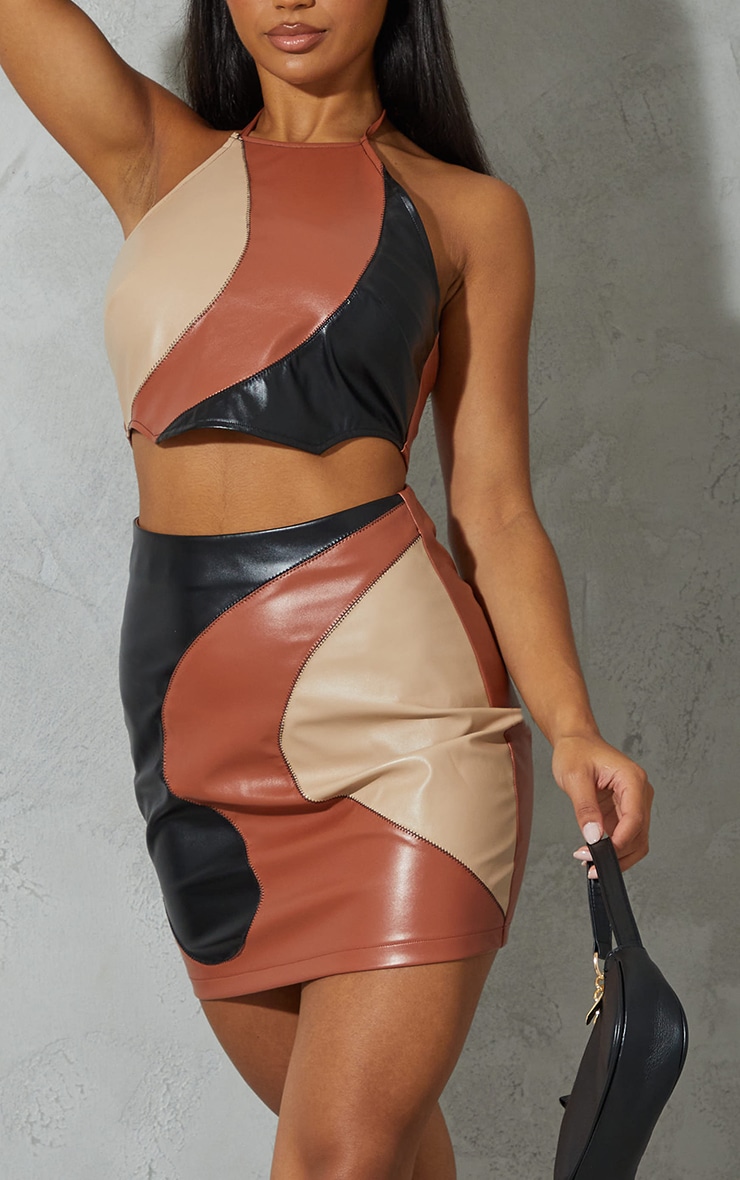 Multi Faux Leather Color Block Mini Skirt image 5