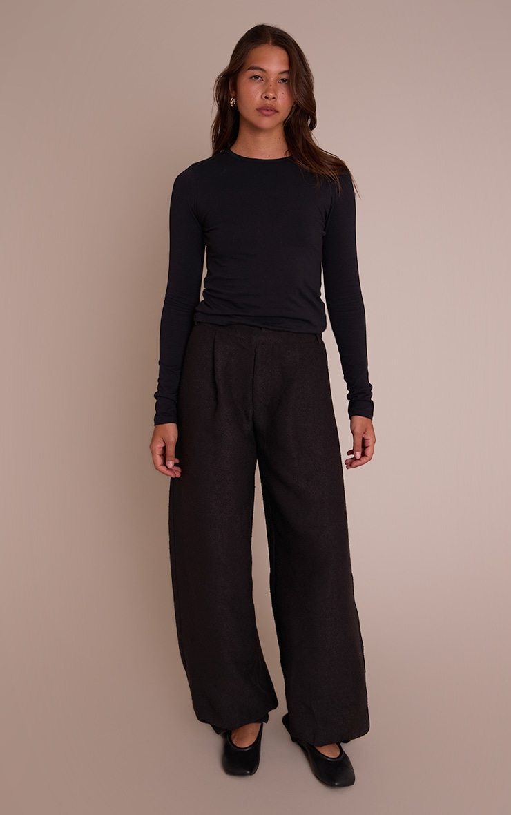 Black Boucle Textured Balloon Trousers